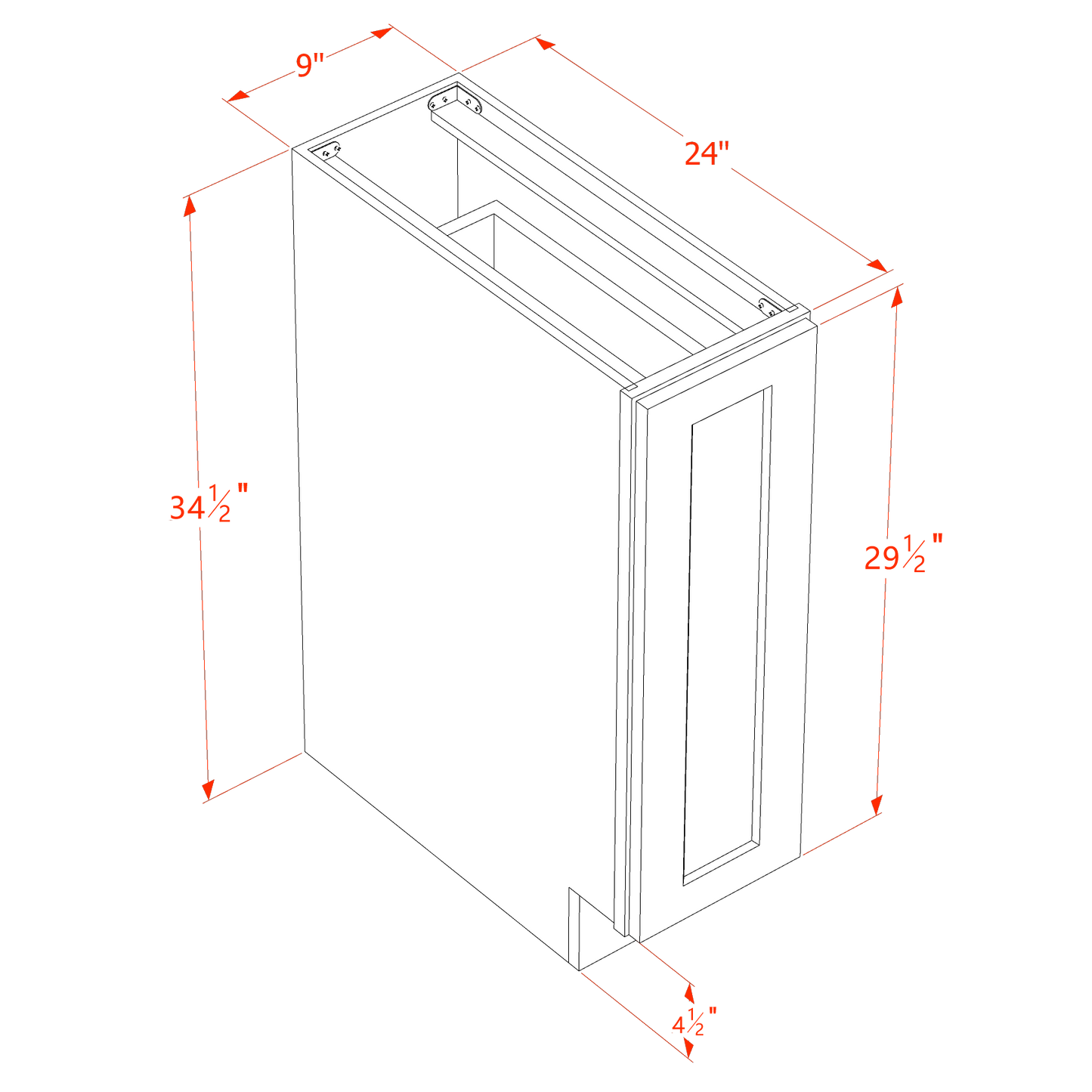 SF-BF09-PO: Frost White Slim Shaker 09" Full Door Pull Out Spice Rack Base Cabinets