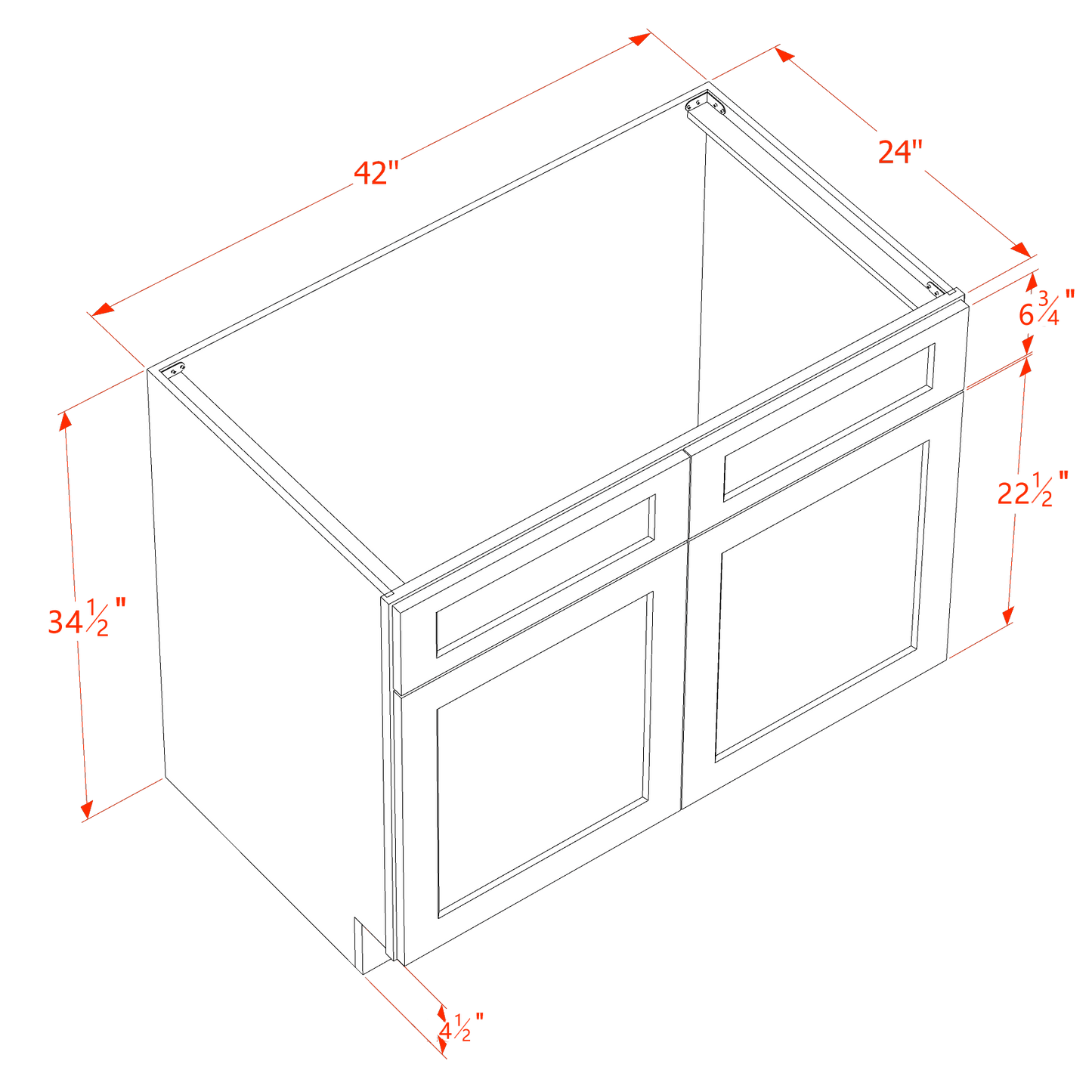 DI-SB42: Dallas Ivory Shaker 42" 2 Doors 2 False Drawers Sink Base Cabinet