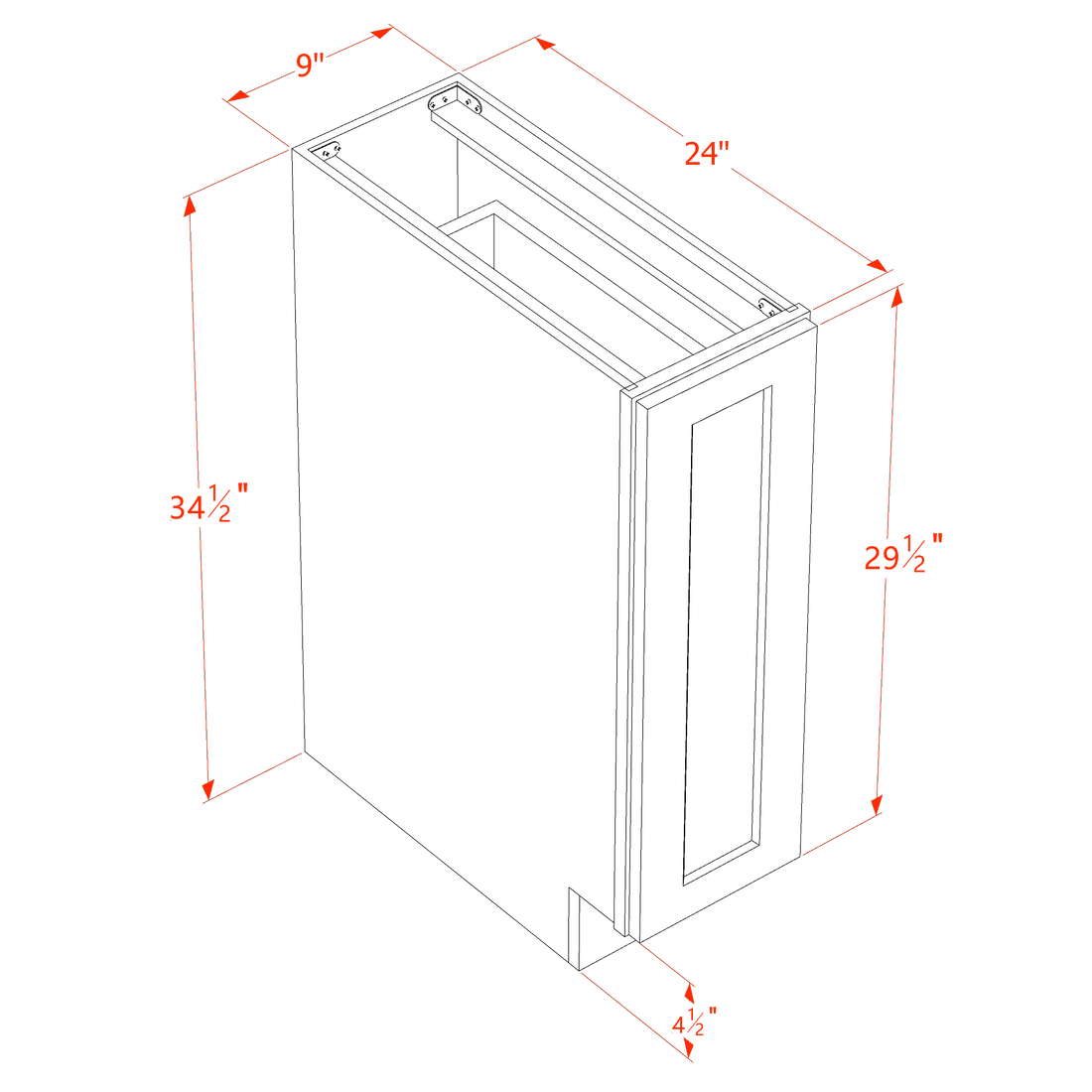 DI-BF09-PO: Dallas Ivory Shaker 09" Full Door Pull Out Spice Rack Base Cabinets