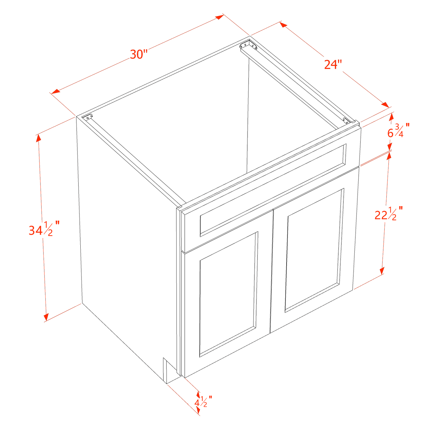 DI-SB30: Dallas Ivory Shaker 30" 2 Doors 1 False Drawer Sink Base Cabinet