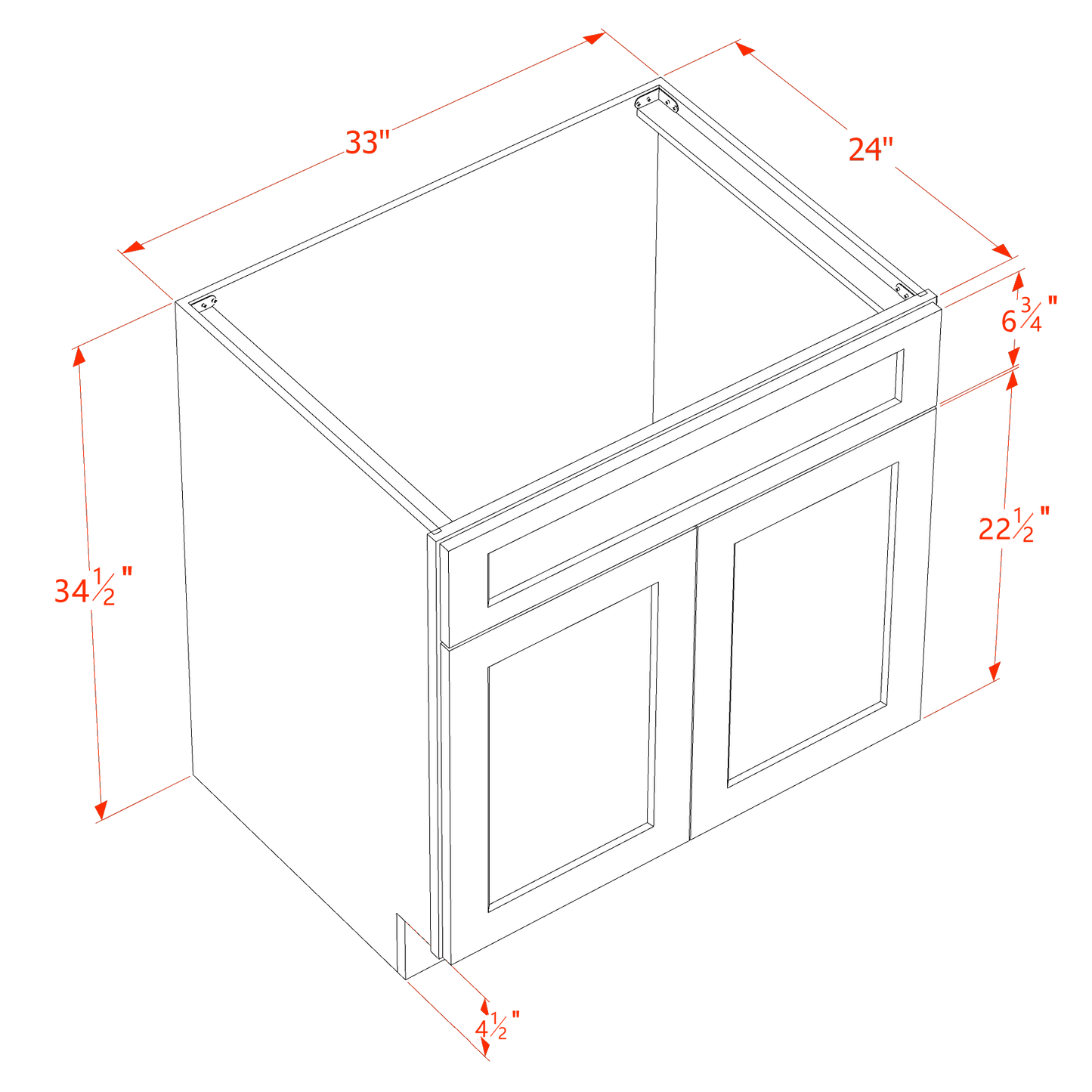 DI-SB33: Dallas Ivory Shaker 33" 2 Doors 1 False Drawer Sink Base Cabinet