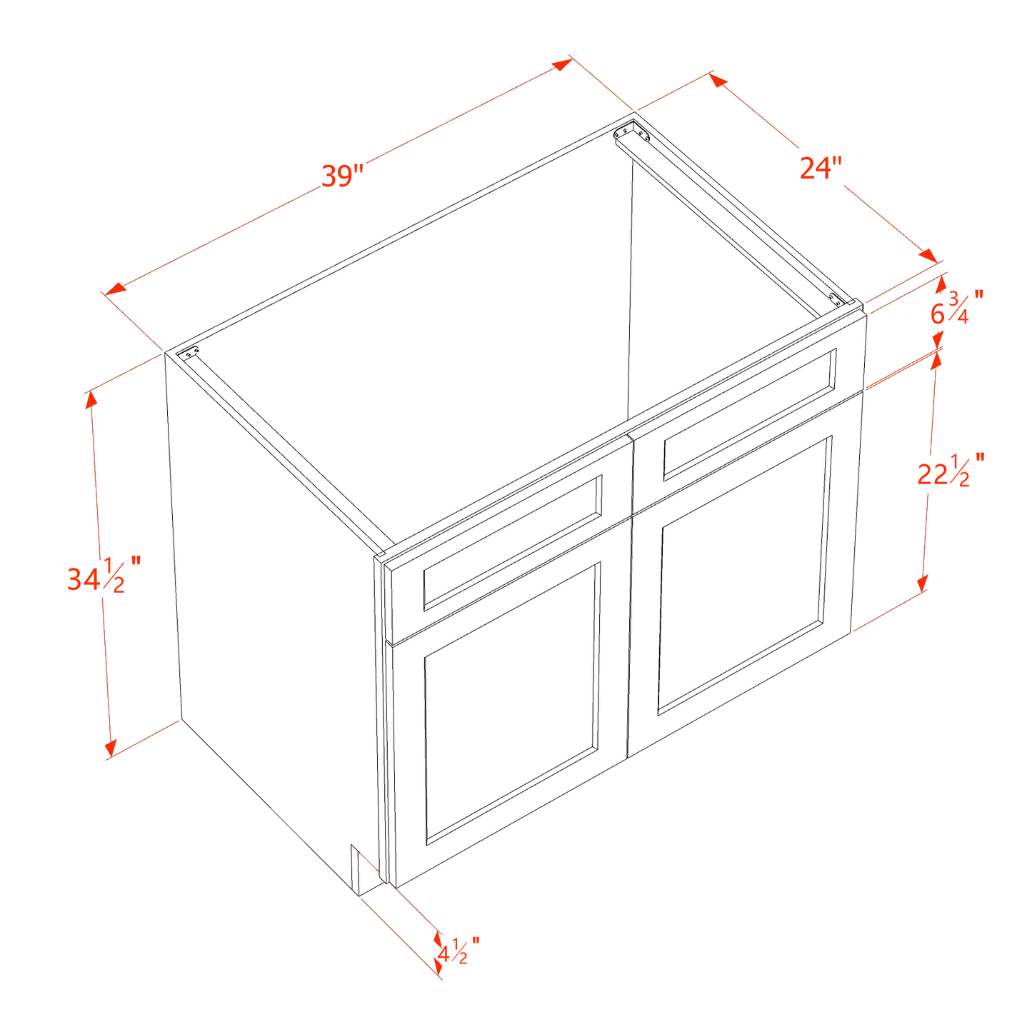DI-SB39: Dallas Ivory Shaker 39" 2 Doors 2 False Drawers Sink Base Cabinet