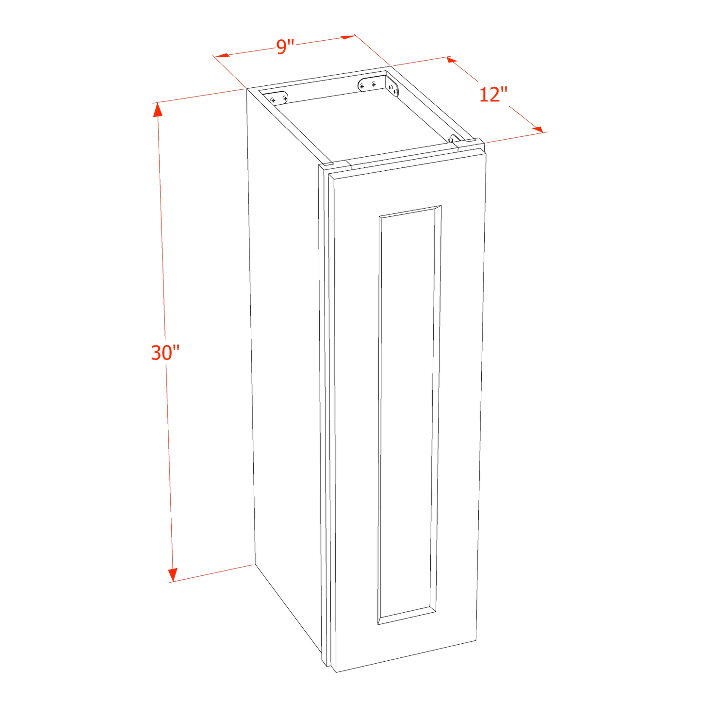 DI-W0930: Dallas Ivory Shaker 09"W x 30"H 1 Door & 2 Shelves Standard Wall Cabinet