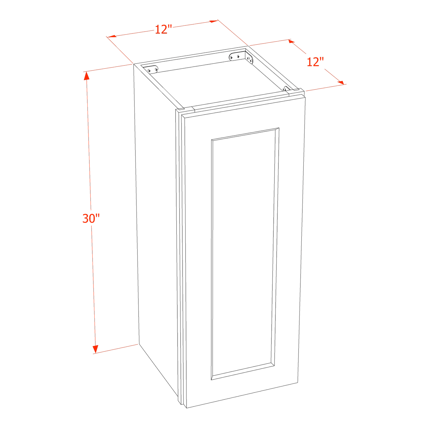 DI-W1230: Dallas Ivory Shaker 12"W x 30"H 1 Door & 2 Shelves Standard Wall Cabinet