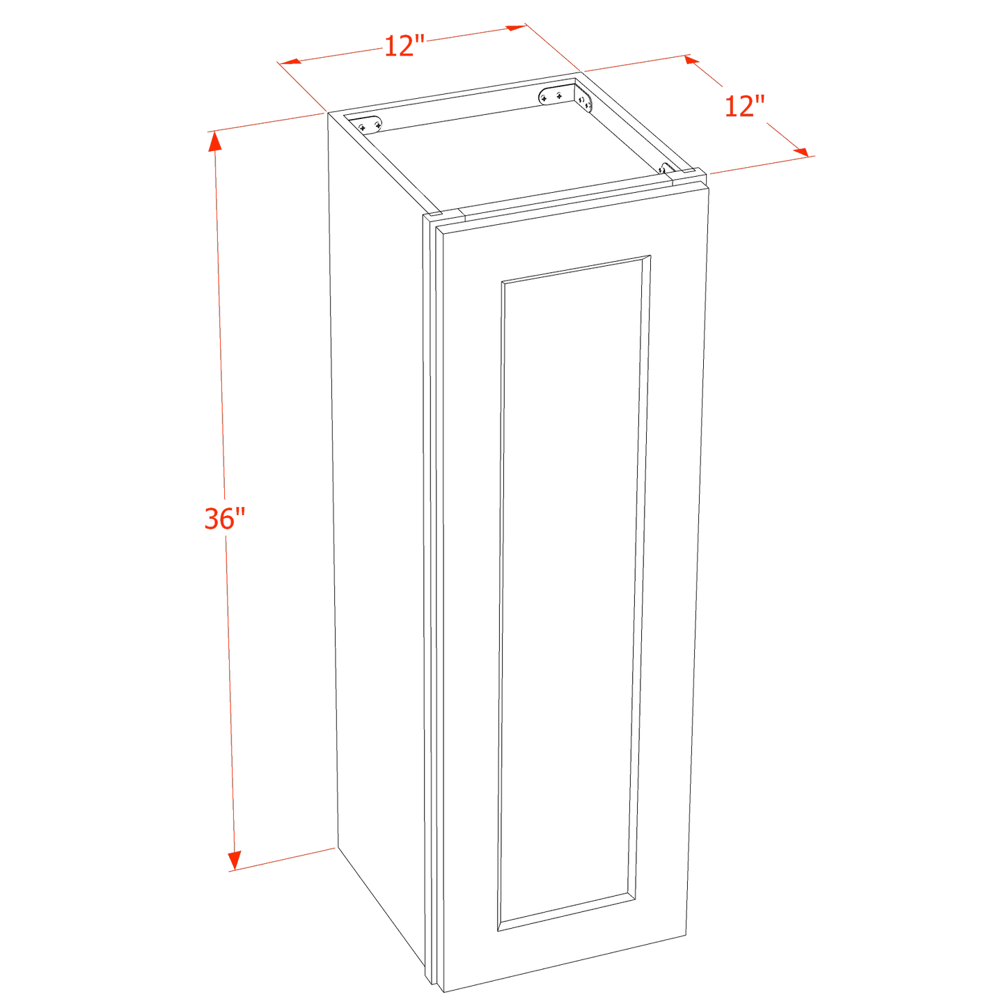 DI-W1236: Dallas Ivory Shaker 12"W x 36"H 1 Door & 2 Shelves Standard Wall Cabinet