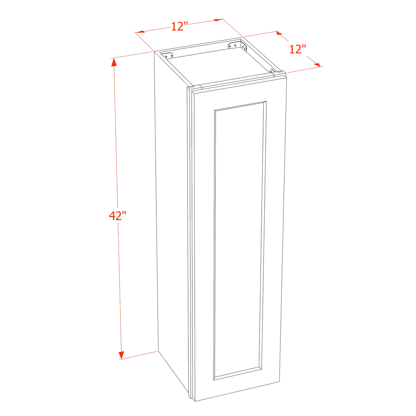 DI-W1242: Dallas Ivory Shaker 12"W x 42"H 1 Door & 3 Shelves Standard Wall Cabinet