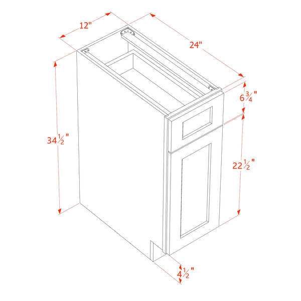 DI-B12: Dallas Ivory Shaker 12" 1 Drawer 1 Door Standard Base Cabinet