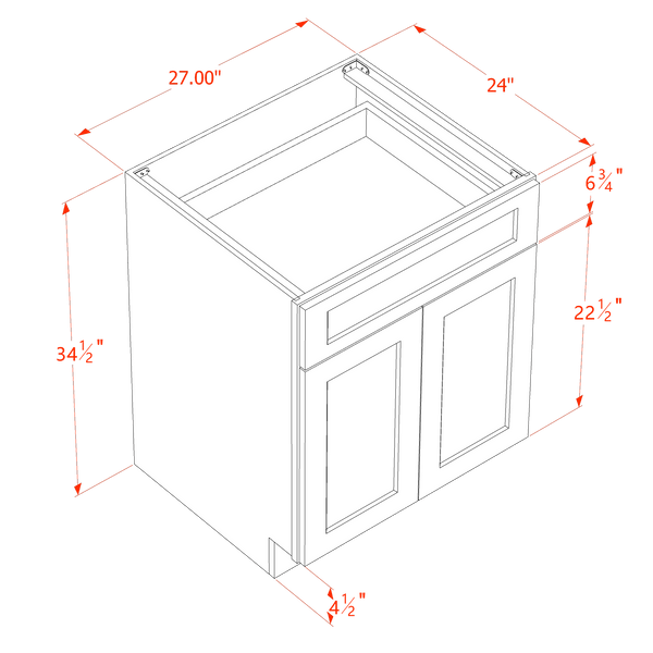 DI-B27: Dallas Ivory Shaker 27" 1 Drawer 2 Doors Standard Base Cabinet