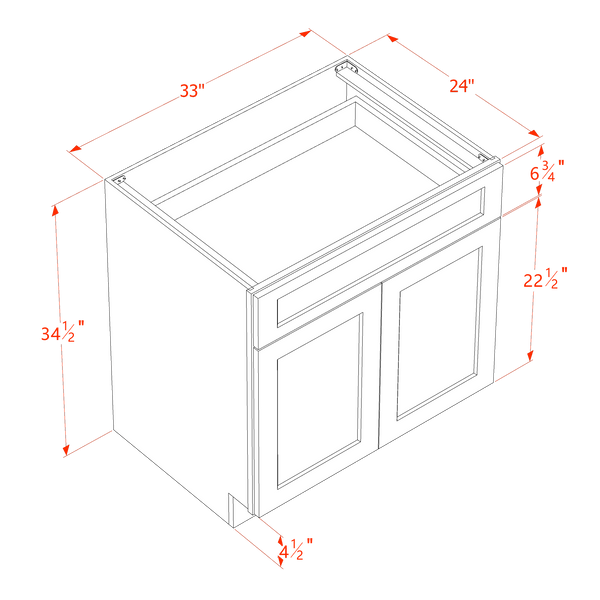 DI-B33: Dallas Ivory Shaker 33" 1 Drawer 2 Doors Standard Base Cabinet