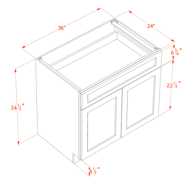 DI-B36: Dallas Ivory Shaker 36" 1 Drawer 2 Doors Standard Base Cabinet