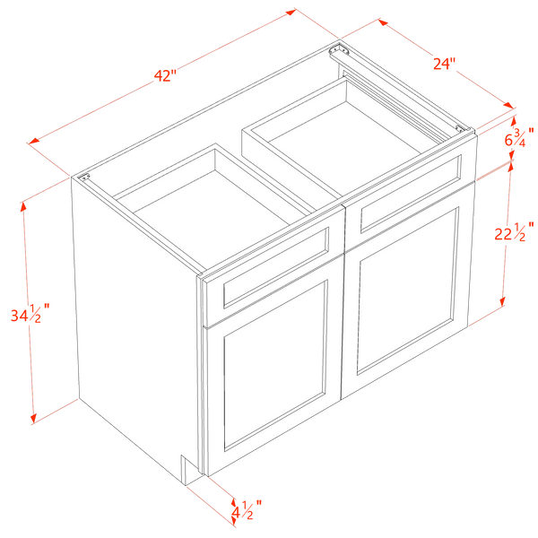 DI-B42: Dallas Ivory Shaker 42" 2 Drawers 2 Doors Standard Base Cabinet