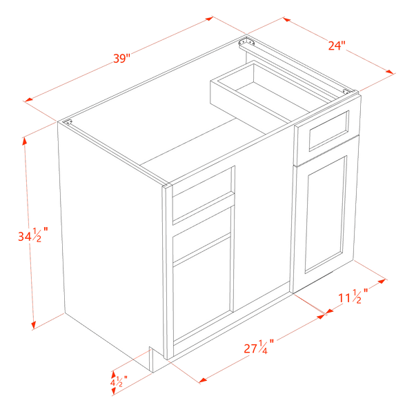 DI-BBC39/42: Dallas Ivory Shaker 39" 1 Door - 1 Drawer Blind Corner Base Cabinet