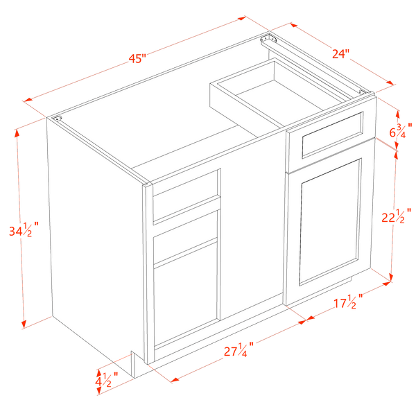 DI-BBC42/45: Dallas Ivory Shaker 42" 1 Door - 1 Drawer Blind Corner Base Cabinets