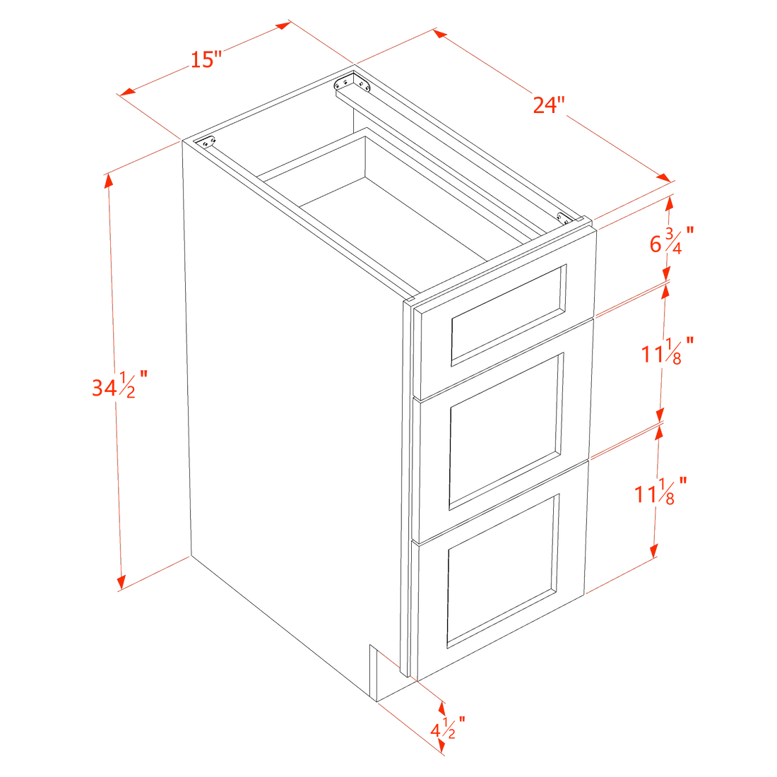 DI-DB15: Dallas Ivory Shaker 15" 3 Drawers Base Cabinet