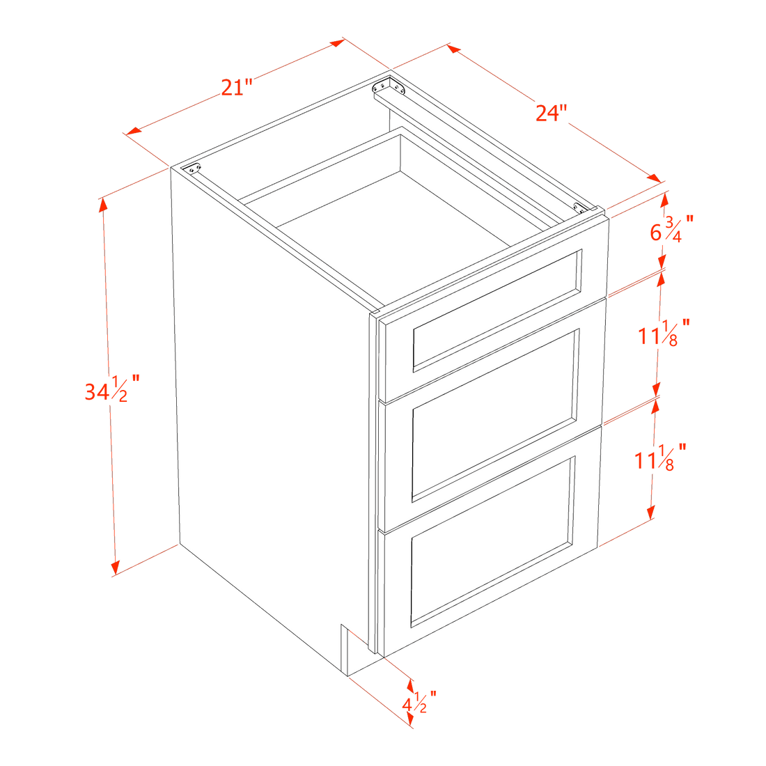 DI-DB21: Dallas Ivory Shaker 21" 3 Drawers Base Cabinet