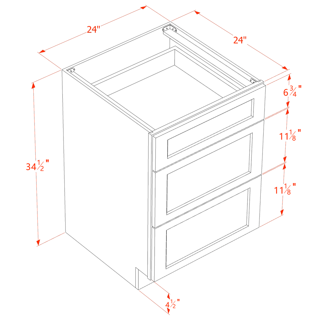 DI-DB24: Dallas Ivory Shaker 24" 3 Drawers Base Cabinet