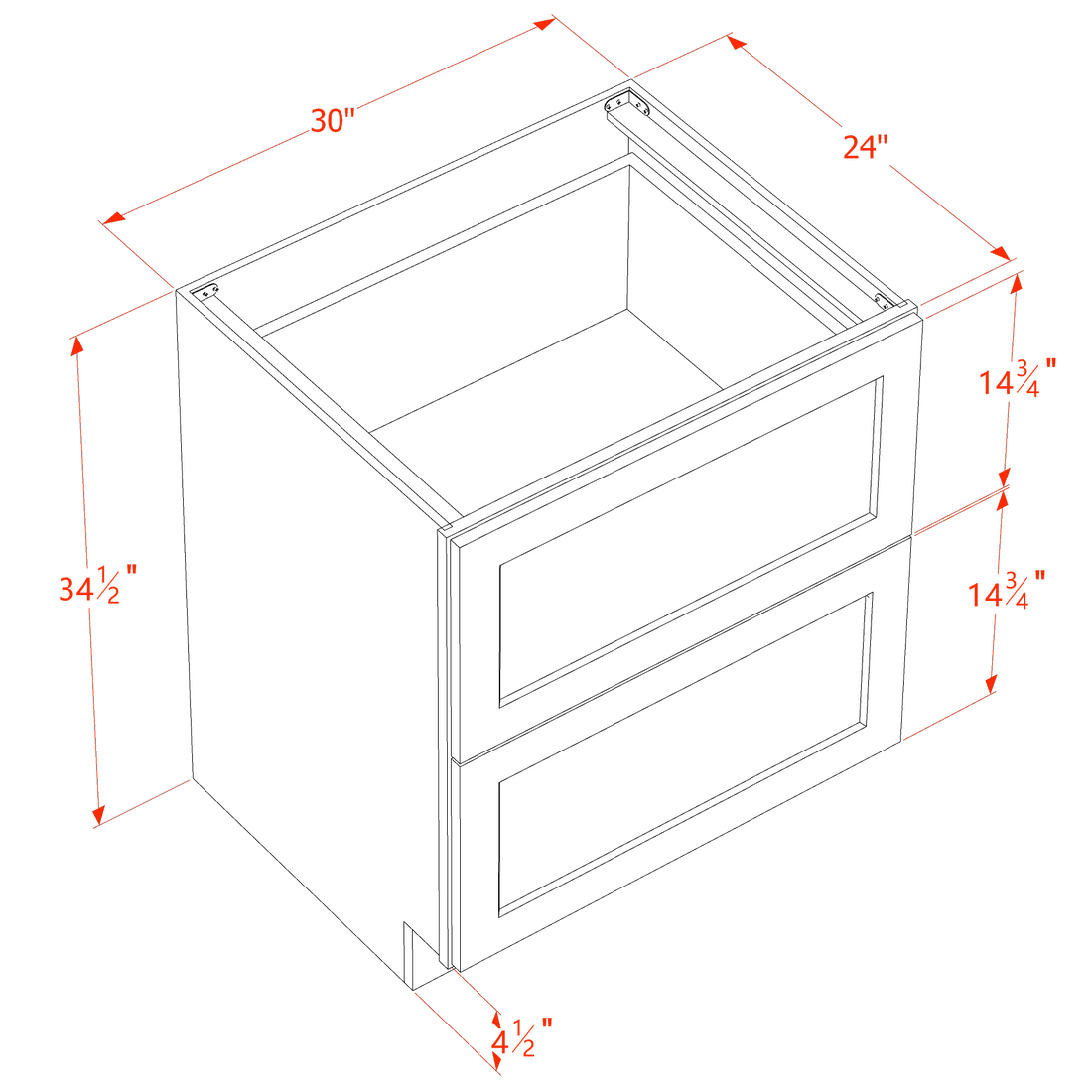 DI-DB30-2: Dallas Ivory Shaker 30" 2 Drawers Base Cabinet
