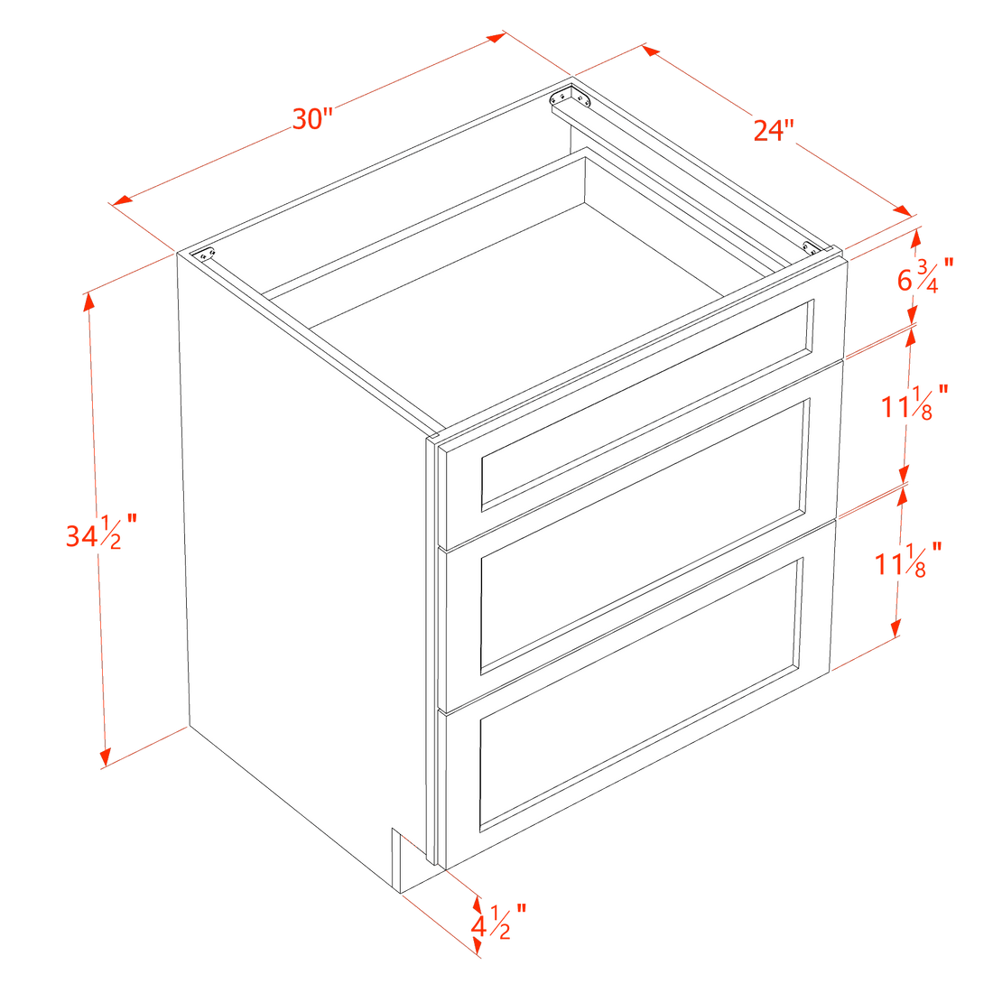 DI-DB30: Dallas Ivory Shaker 30" 3 Drawers Base Cabinet