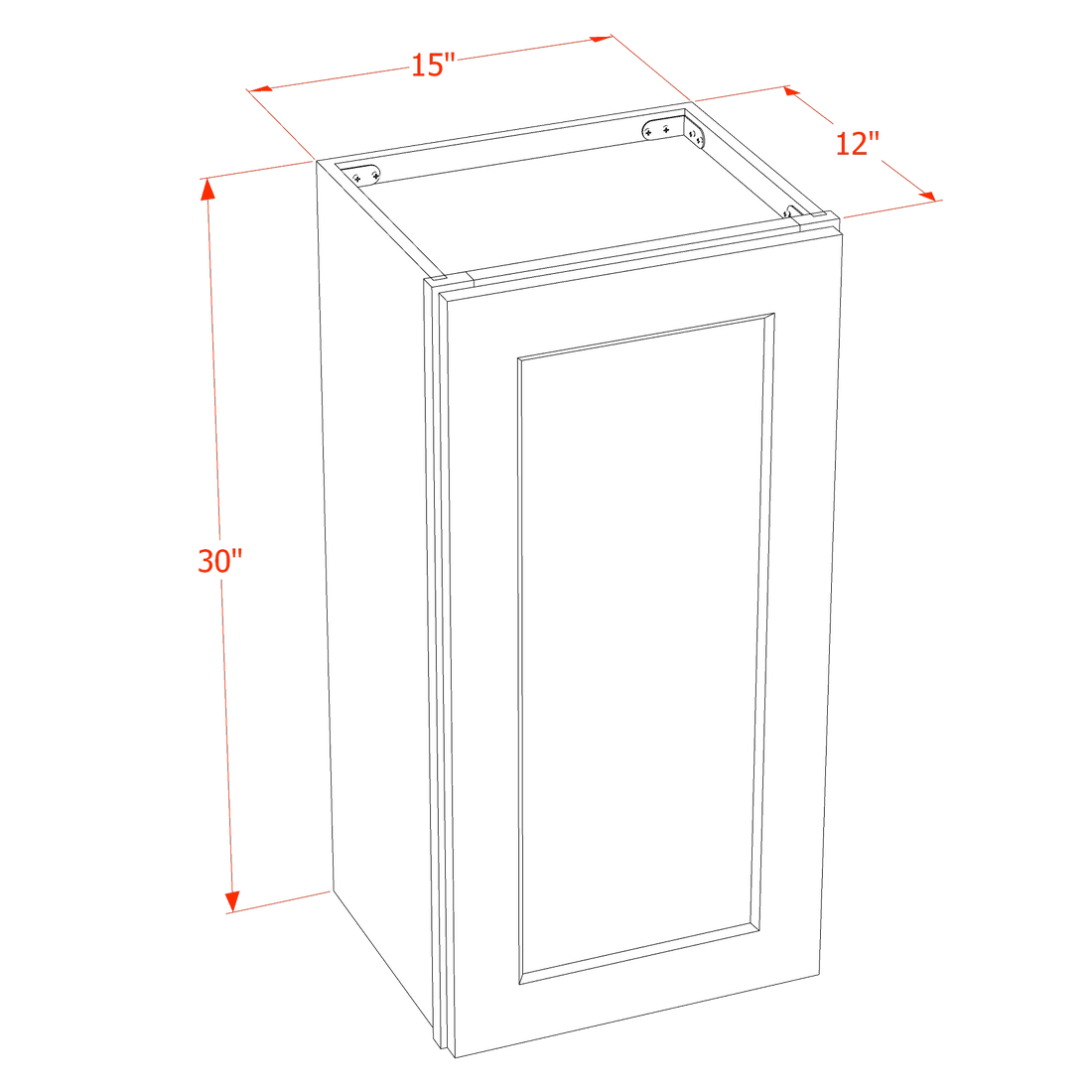 DI-W1530: Dallas Ivory Shaker 15"W x 30"H 1 Door & 2 Shelves Standard Wall Cabinet
