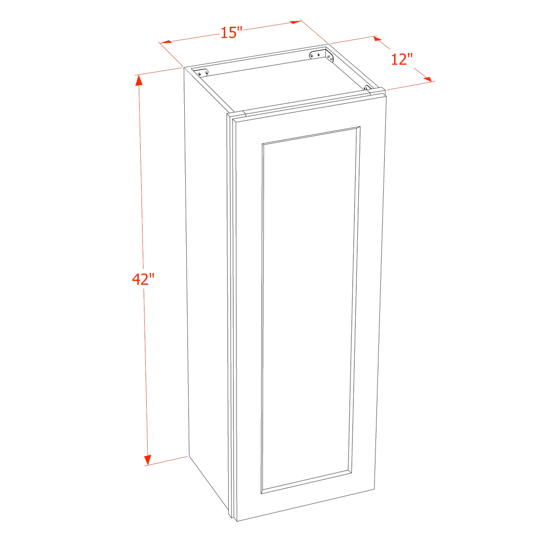 DI-W1542: Dallas Ivory Shaker 15"W x 42"H 1 Door & 3 Shelves Standard Wall Cabinet