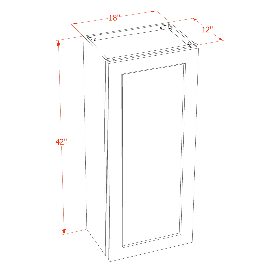 DI-W1842: Dallas Ivory Shaker 18"W x 42"H 1 Door & 3 Shelves Standard Wall Cabinet