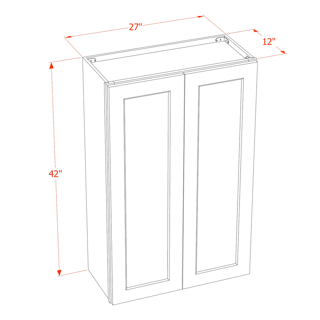 DI-W2742: Dallas Ivory Shaker 27"W x 42"H 2 Doors & 3 Shelves Standard Wall Cabinet