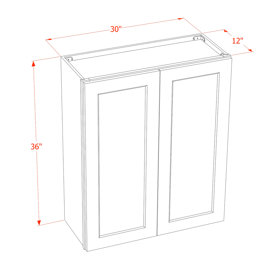 DI-W3036: Dallas Ivory Shaker 30"W x 36"H 2 Doors & 2 Shelves Standard Wall Cabinet
