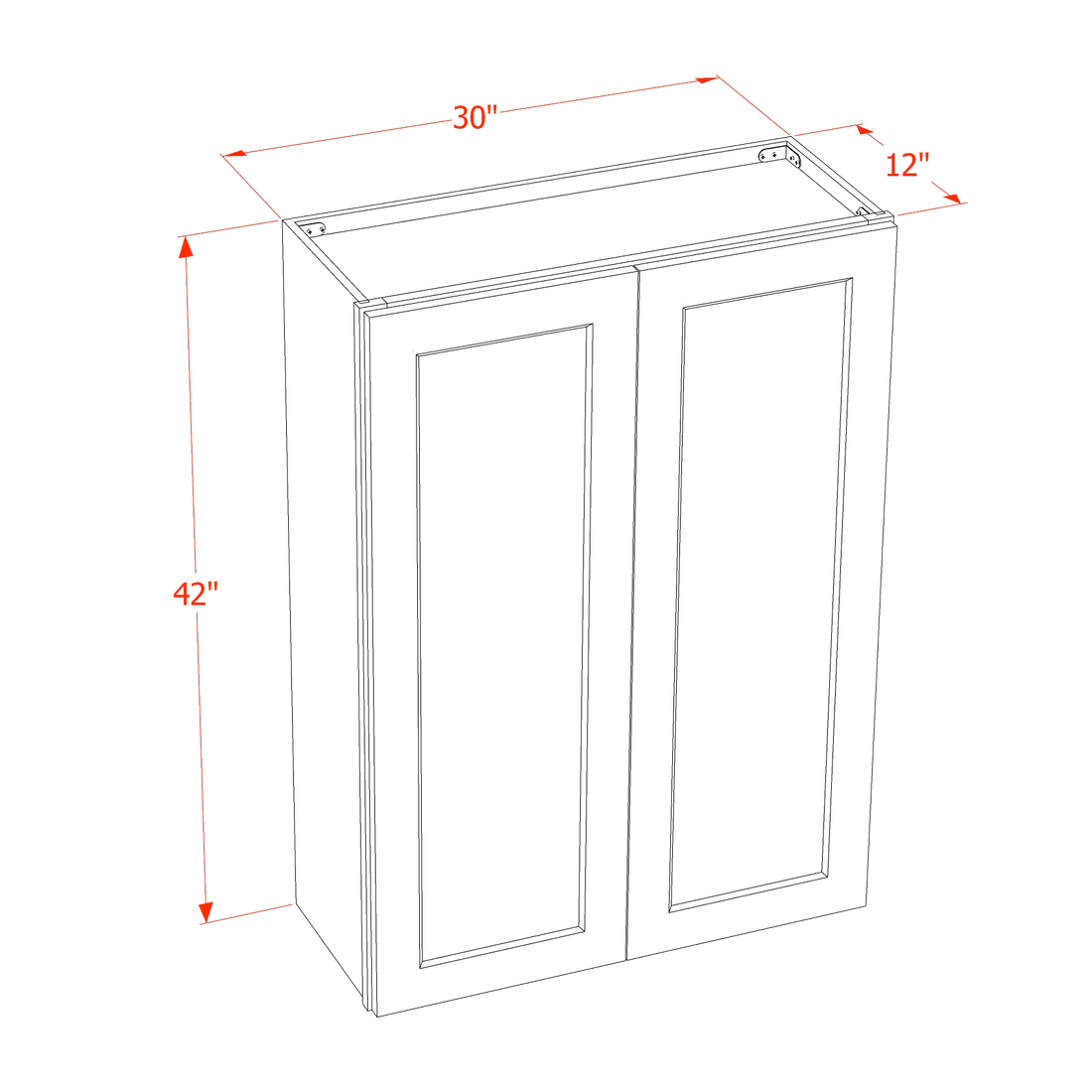 DI-W3042: Dallas Ivory Shaker 30"W x 42"H 2 Doors & 3 Shelves Standard Wall Cabinet