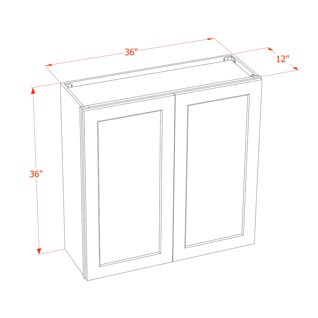 DI-W3636: Dallas Ivory Shaker 36"W x 36"H 2 Doors & 2 Shelves Standard Wall Cabinet