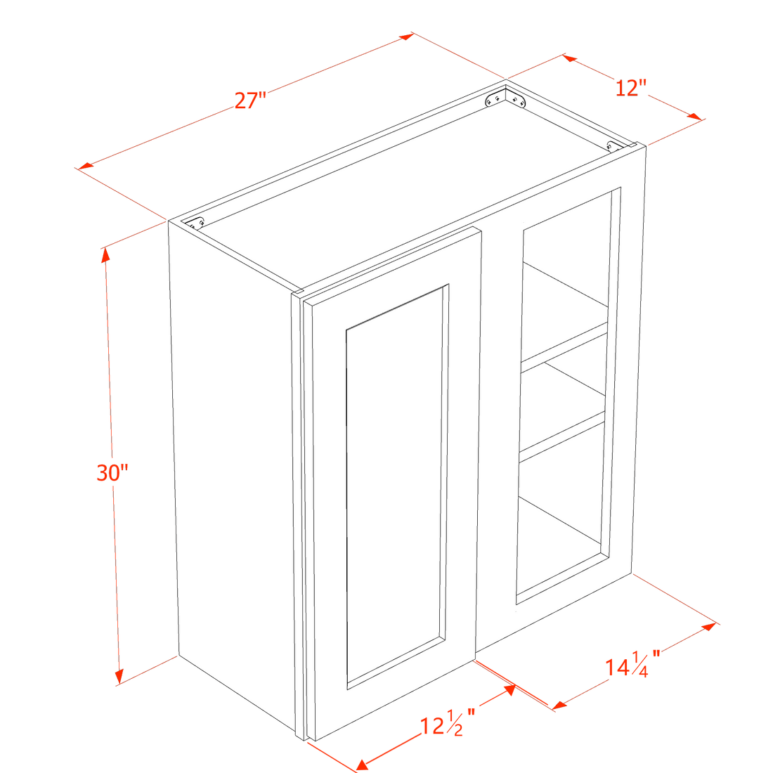 DI-WBC2730: Dallas Ivory Shaker 27"W x 30"H 1 Door & 2 Shelves Wall Blind Corner Cabinets