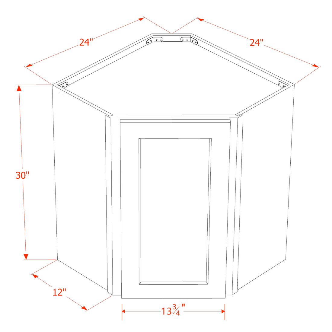 DI-WDI2430: Dallas Ivory Shaker 24"W x 30"H 1 Door & 2 Shelves Diagonal Wall Corner Cabinet