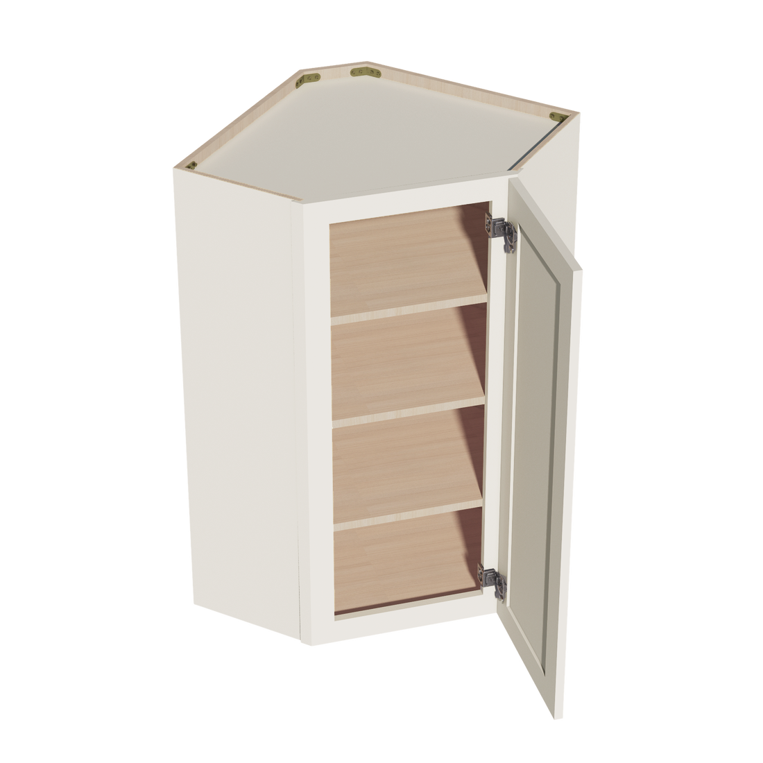 DI-WDI2442: Dallas Ivory Shaker 24"W x 42"H 1 Door & 2 Shelves Diagonal Wall Corner Cabinet
