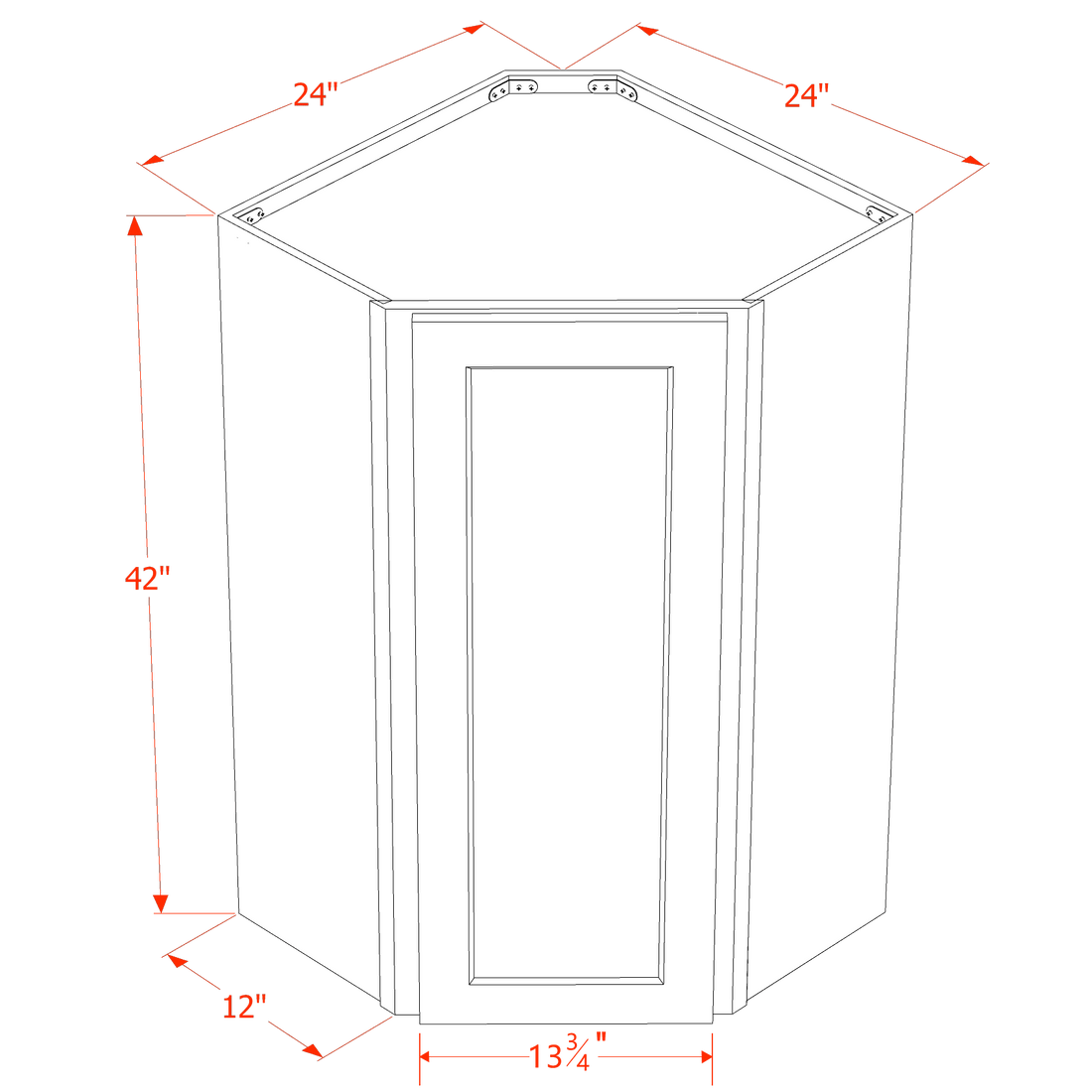 DI-WDI2442: Dallas Ivory Shaker 24"W x 42"H 1 Door & 2 Shelves Diagonal Wall Corner Cabinet