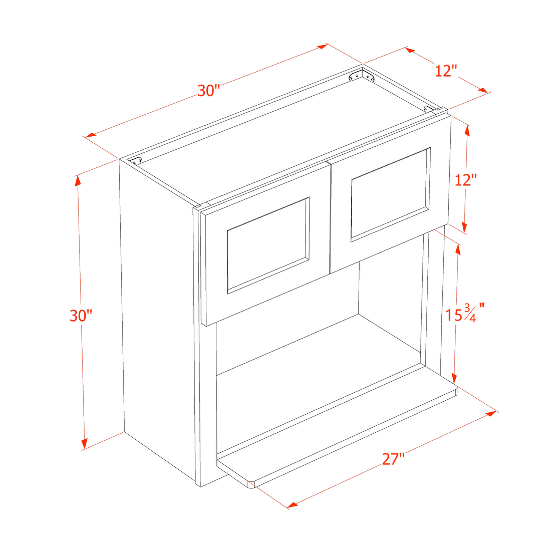 DI-WM3030: Dallas Ivory Shaker 30"W x 30"H 2 Doors Wall Built-in Microwave Cabinets