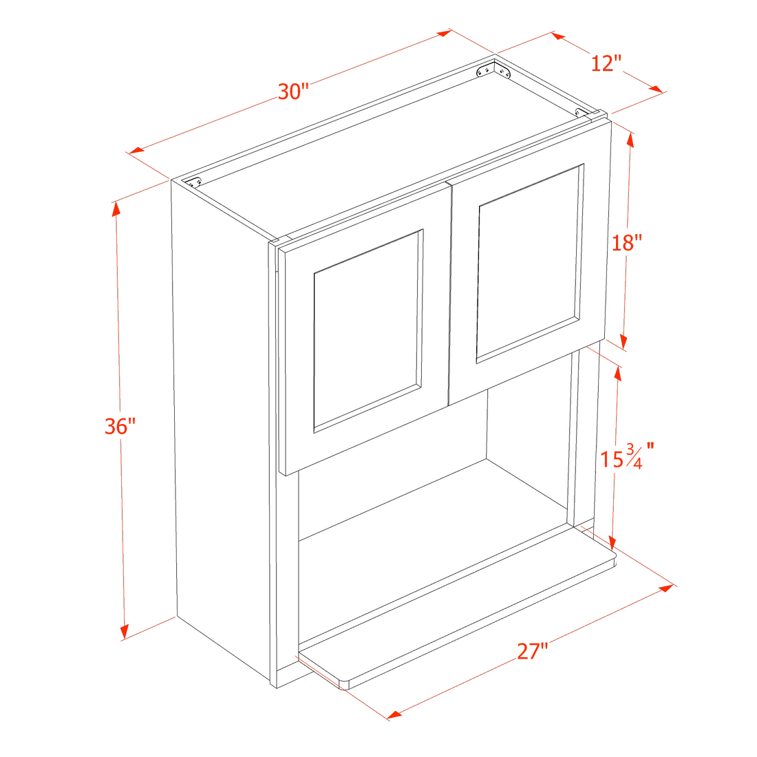 DI-WM3036: Dallas Ivory Shaker 30"W x 36"H 2 Doors Wall Built-in Microwave Cabinets
