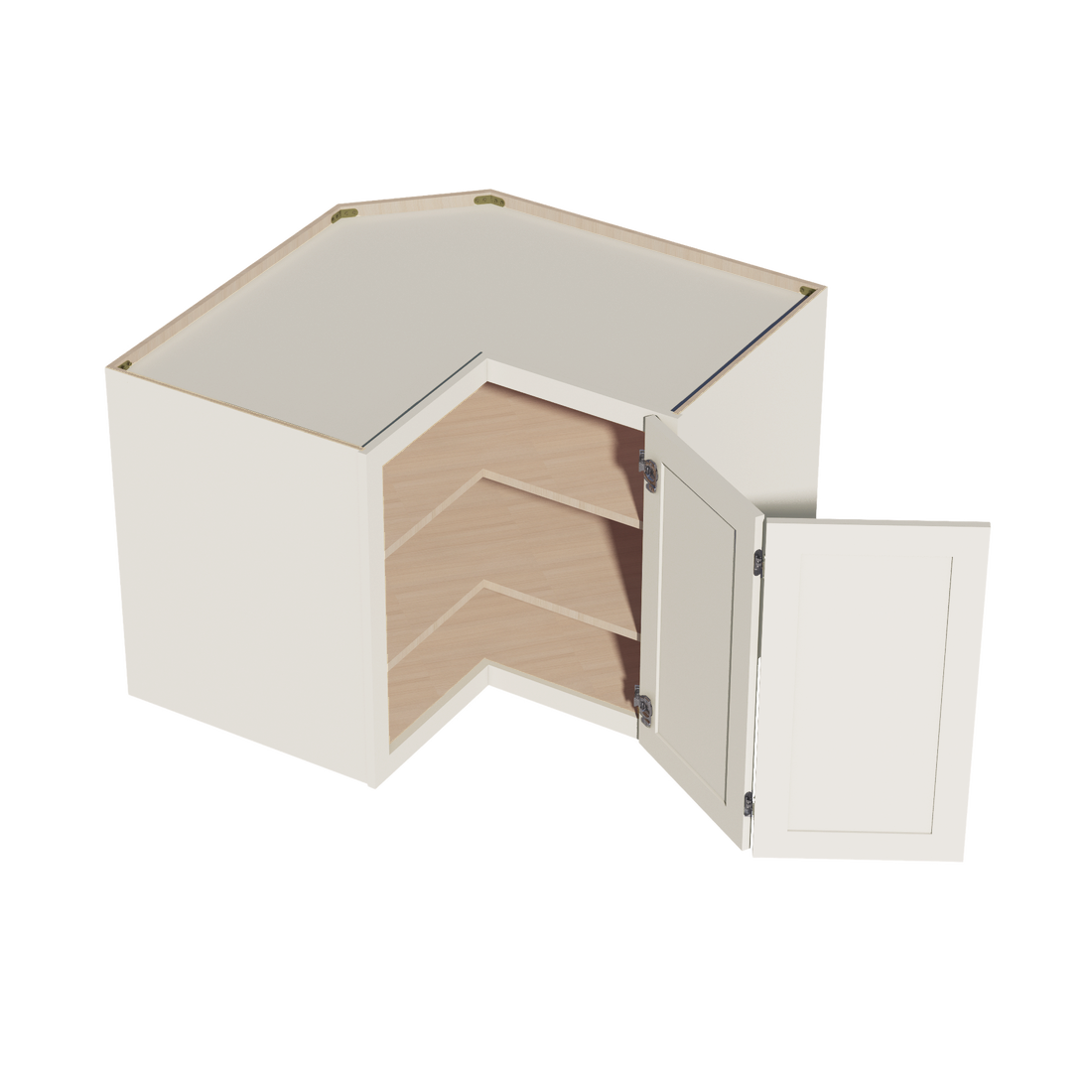 DI-WPC2430: Dallas Ivory Shaker 24"W x 30"H 1 Door & 2 Shelves Pie Cut Wall Corner Cabinet