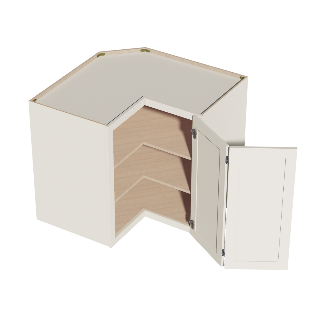 DI-WPC2436: Dallas Ivory Shaker 24"W x 36"H 1 Door & 2 Shelves Pie Cut Wall Corner Cabinet