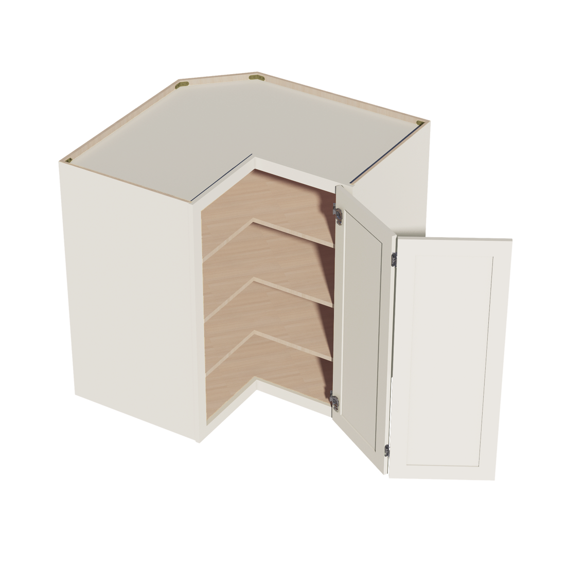 DI-WPC2442: Dallas Ivory Shaker 24"W x 42"H 1 Door & 3 Shelves Pie Cut Wall Corner Cabinet