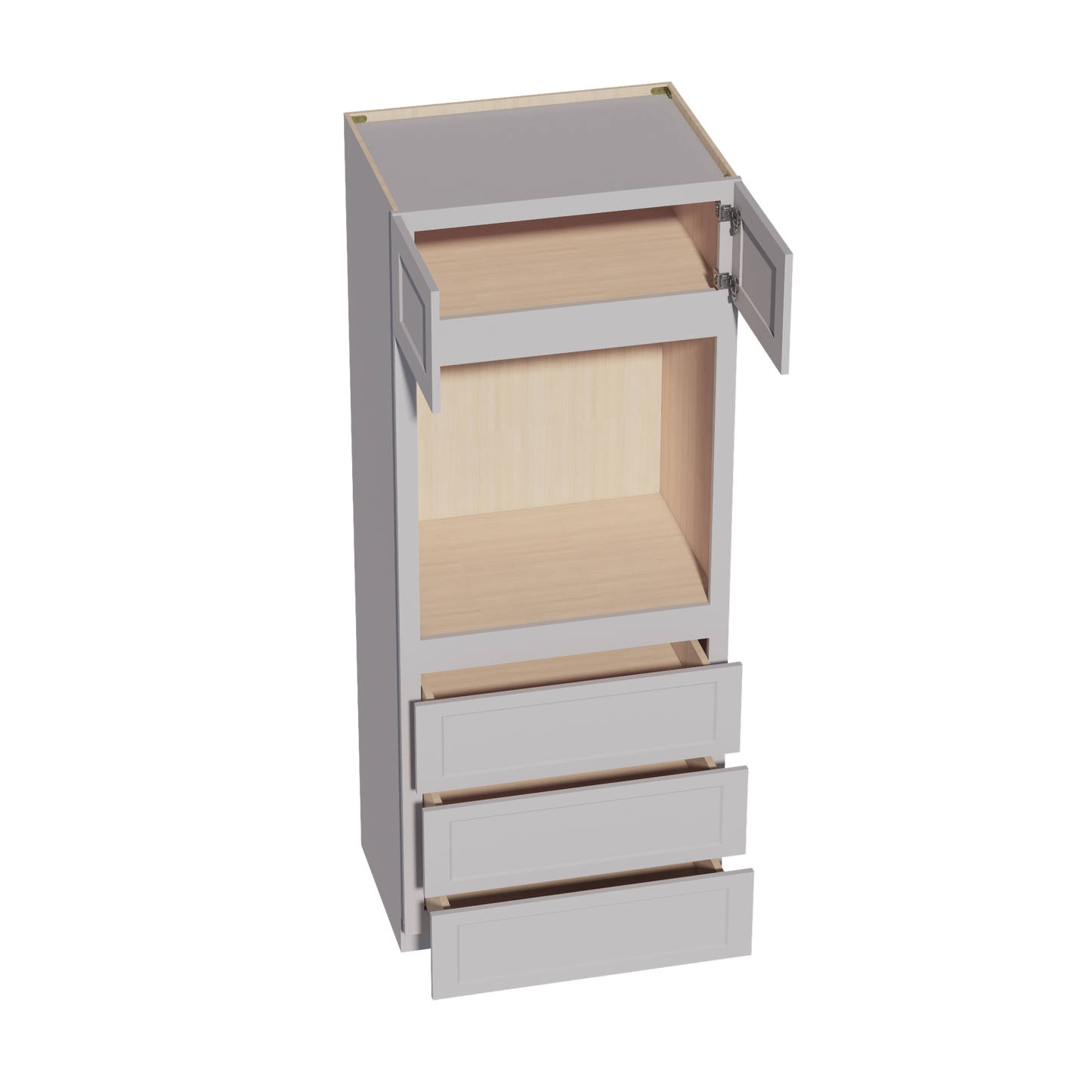 HA-OC3384: Ash Gray Shaker 33"W x 84"H x 24"D 2 Doors & 3 Drawers Tall Oven Shelf Cabinets