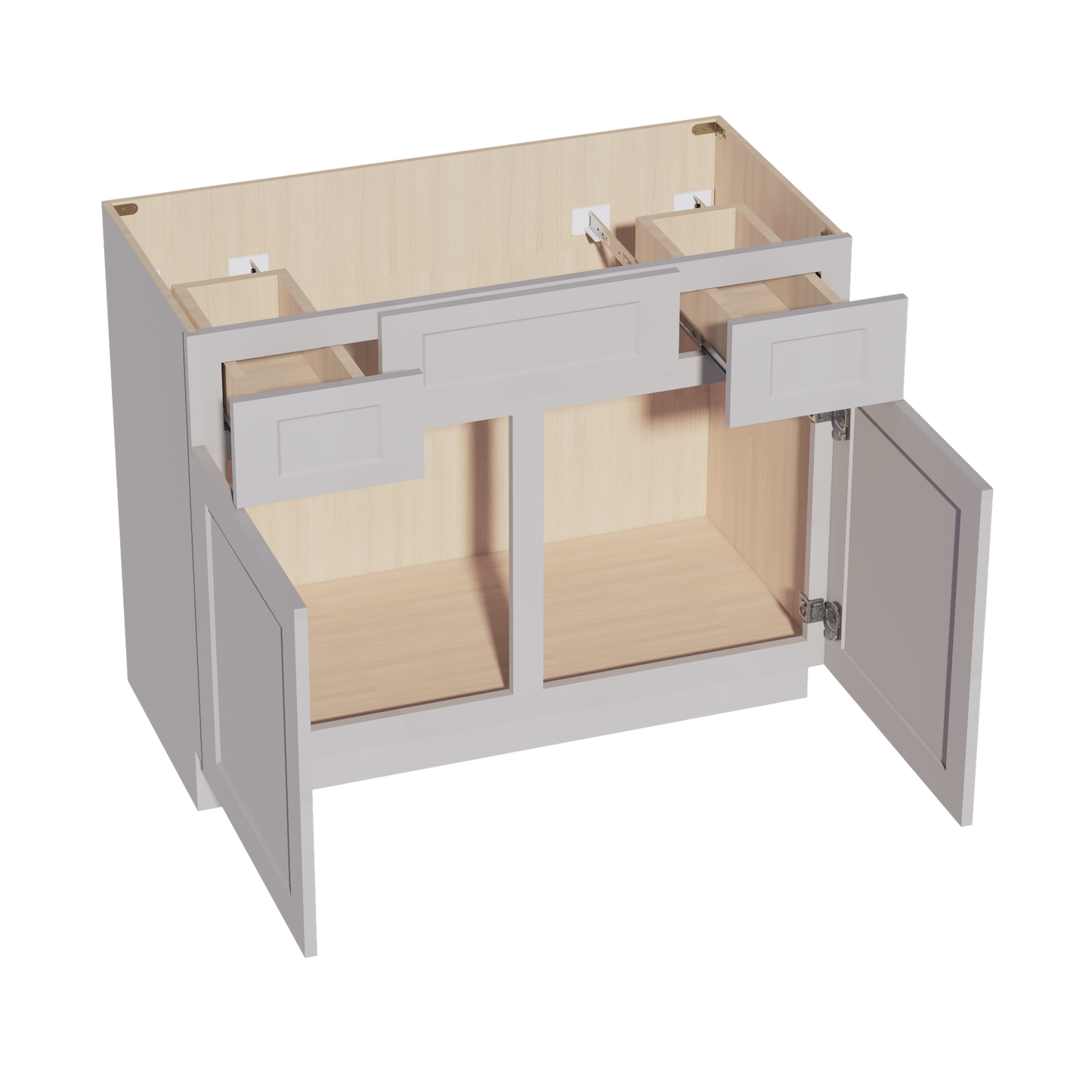 HA-VSD4221: Ash Gray Shaker  42"W x 34-1/2"H x 21"D 2 Doors, 2 Drawers & 1 False Drawer Centered Vanity Sink Base Cabinets