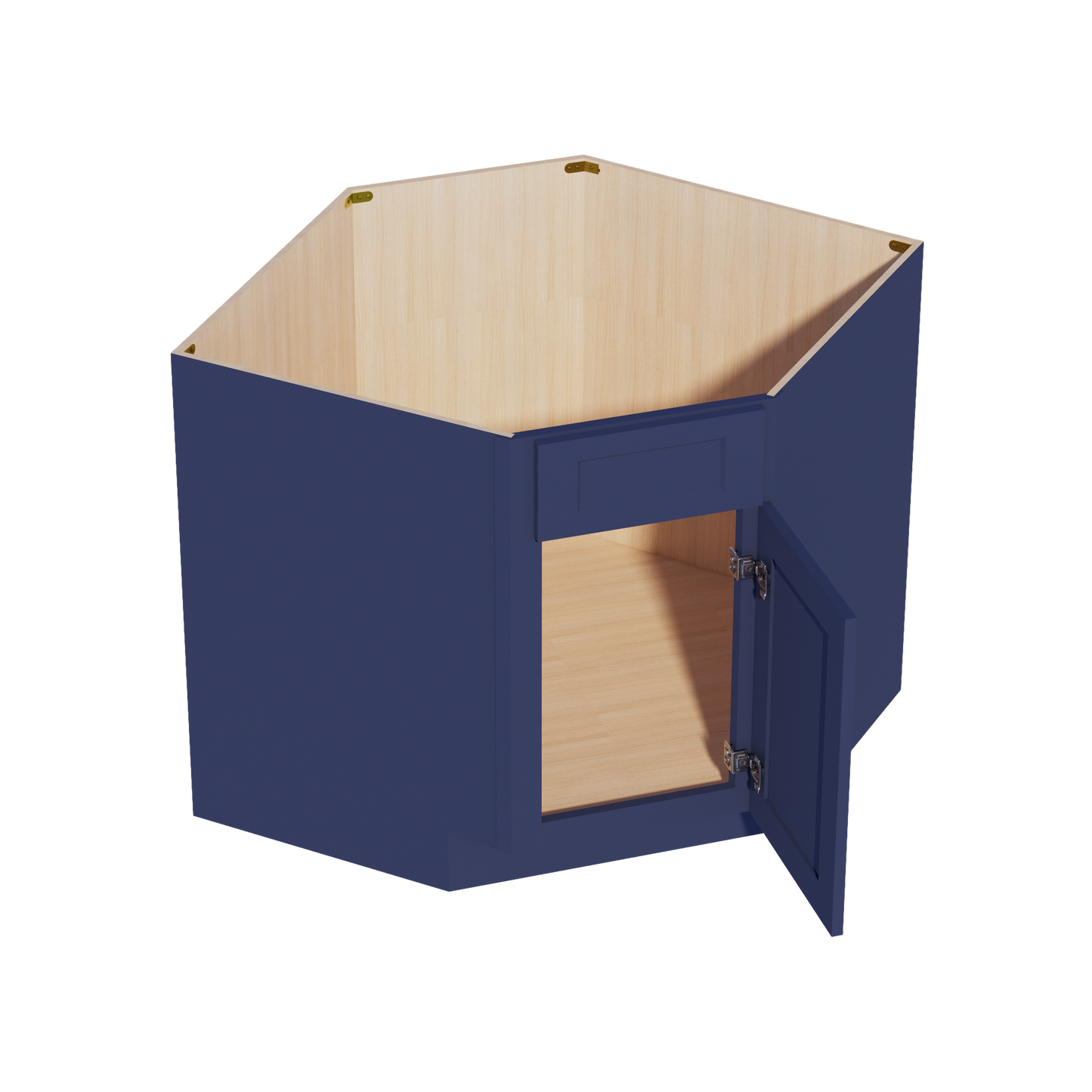HB-DSB36: Indigo Blue Shaker 36" 1 Door 1 False Drawer Corner Sink Base Cabinet