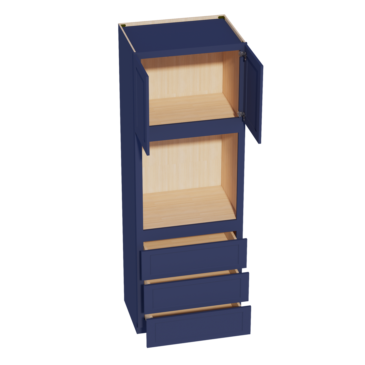 HB-OC3396: Indigo Blue Shaker 33"W x 96"H x 24"D 2 Doors & 3 Drawers Tall Oven Shelf Cabinets