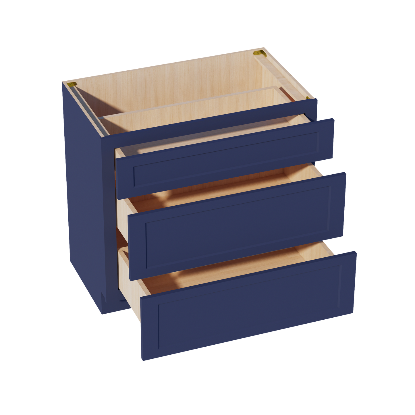 HB-VDB3621: Indigo Blue Shaker 36"W x 34-1/2"H x 21"D 3 Drawers Vanity Base Cabinets
