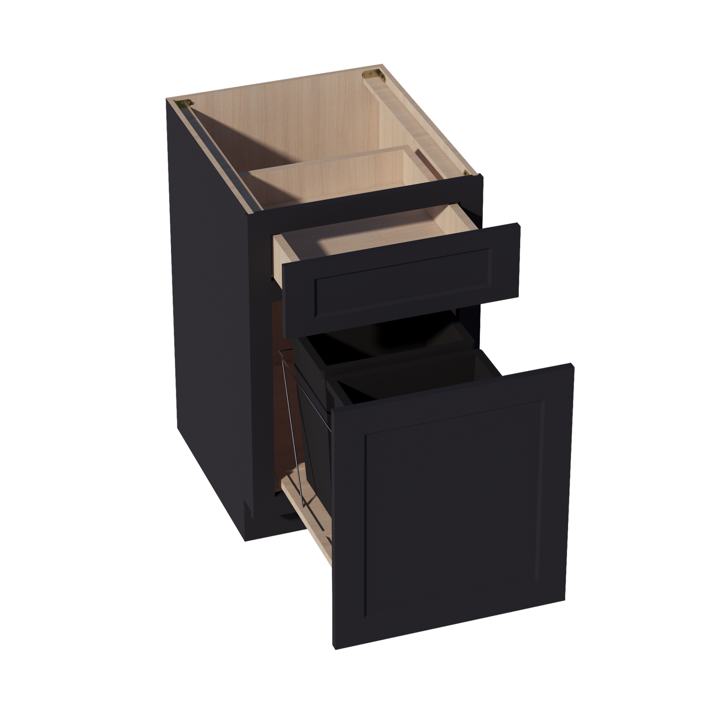 HE-B18TR: Ebony Black Shaker 18" 1 Drawer Trash Pull Out Base Cabinet