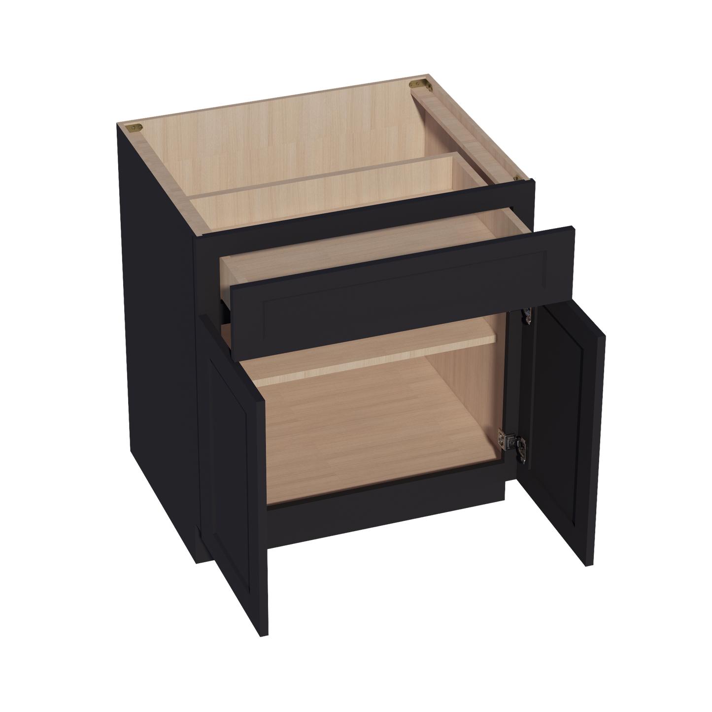 HE-B30: Ebony Black Shaker 30" 1 Drawer 2 Door Standard Base Cabinet