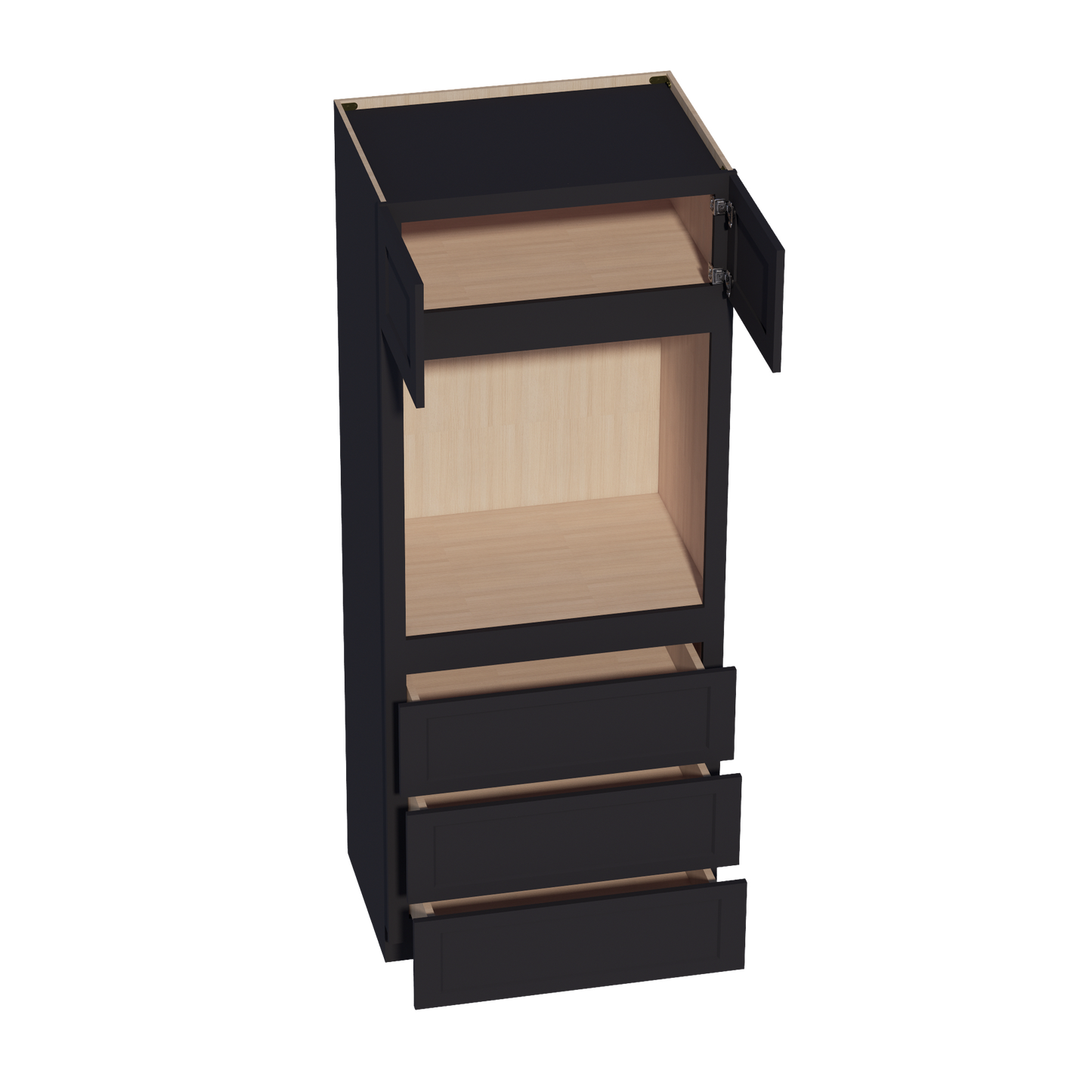HE-OC3384: Ebony Black Shaker 33"W x 84"H x 24"D 2 Doors & 3 Drawers Tall Oven Shelf Cabinets