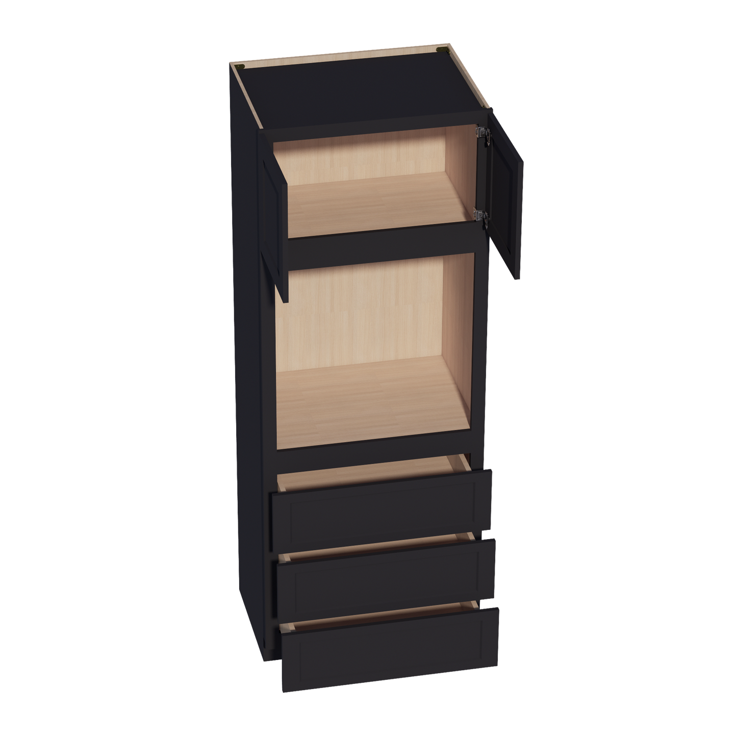 HE-OC3390: Ebony Black Shaker 33"W x 90"H x 24"D 2 Doors & 3 Drawers Tall Oven Shelf Cabinets