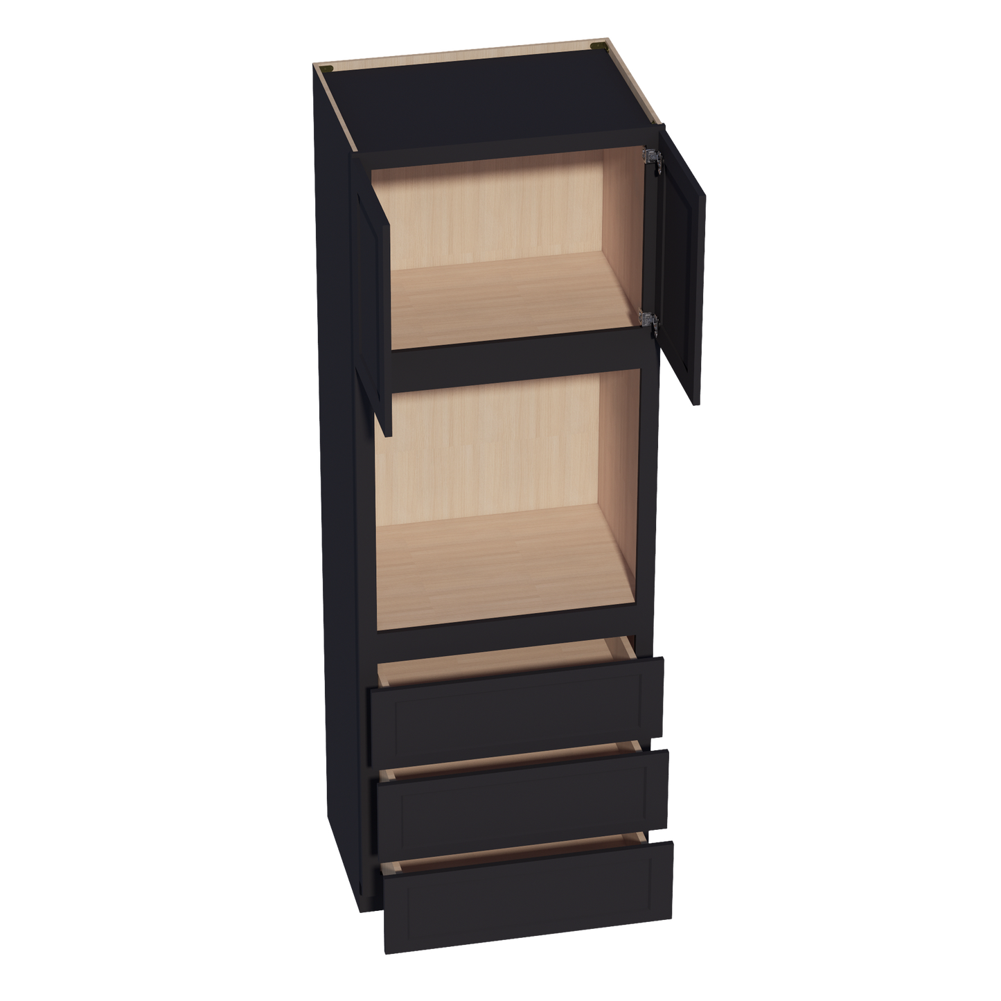 HE-OC3396: Ebony Black Shaker 33"W x 96"H x 24"D 2 Doors & 3 Drawers Tall Oven Shelf Cabinets