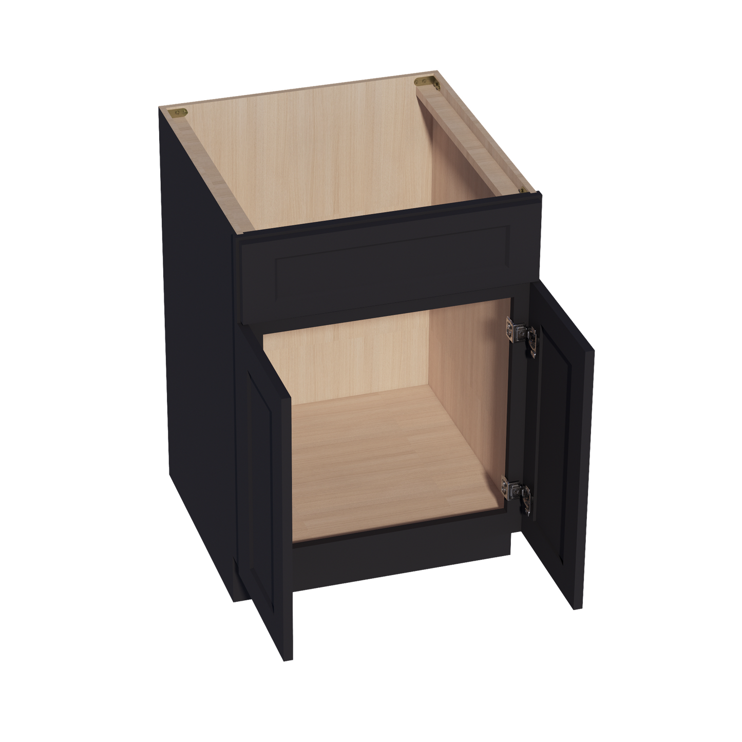 HE-SB24: Ebony Black Shaker 24" 2 Doors 1 False Drawer Sink Base Cabinet