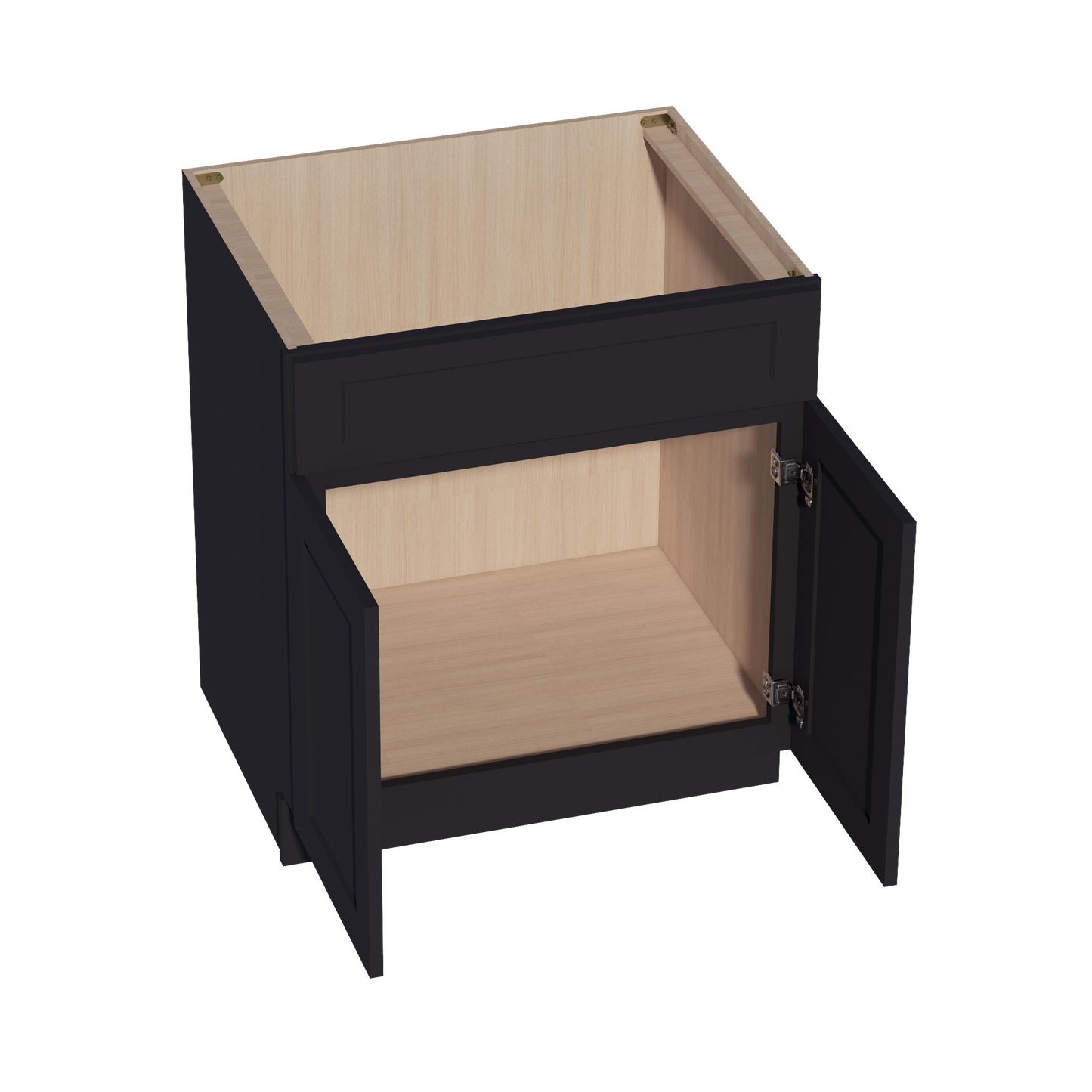HE-SB30: Ebony Black Shaker 30" 2 Doors 1 False Drawer Sink Base Cabinet